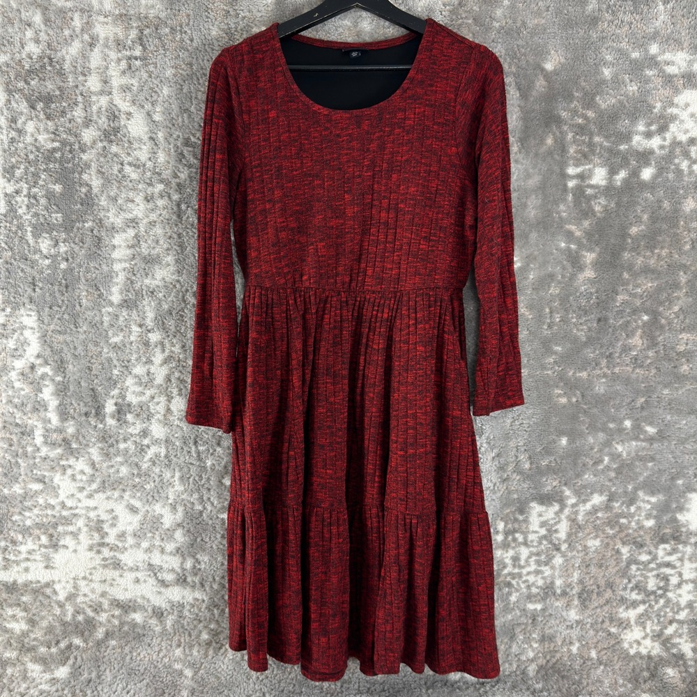 Torrid Plus Size 00 Ribbed Tiered Fit & Flare Dress Red‎ Long Sleeve Women